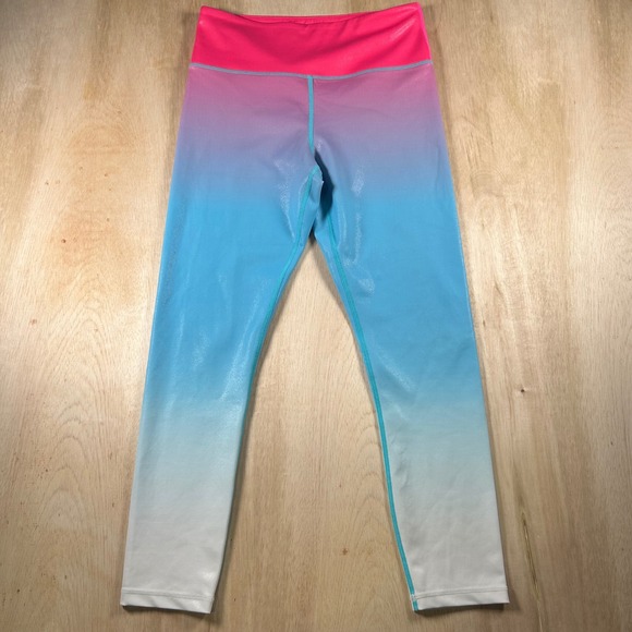 Zyia Active Pants - Zyia Active Ombre Metallic Leggings Pink Blue White Gradient Size 6-8